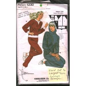 Vintage Kwik Sew 1230 Jogging Suit Sewing Pattern Kerstin Martensson 1983 XS-L